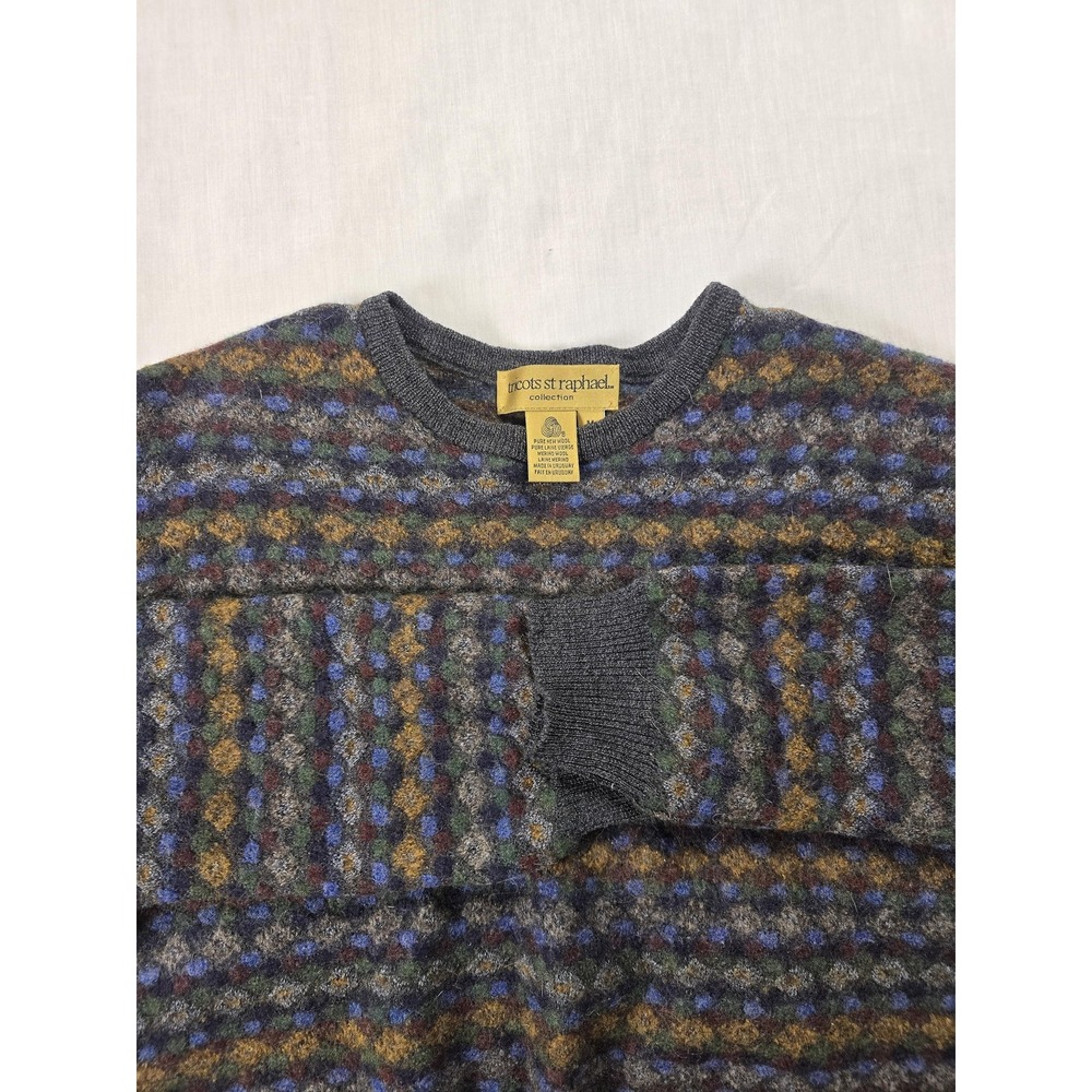 Tricots St. Raphael Sweater Mens Medium Gray Merino Wool Geometric Knit Pullover